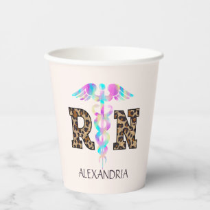 "RN" in Leopard Print- Colourful Medical Logo Paper Cups
