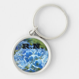RN keychains Blue Hydrangea Flowers Nurses