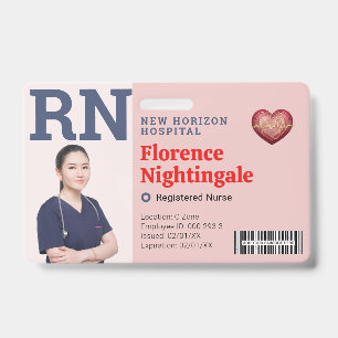 RN Medical Employee Photo ID Badge Barcode QR
