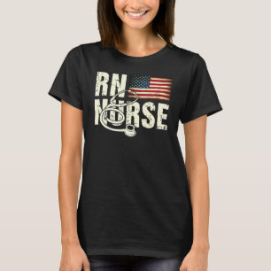 RN Nurse American Flag 4th of July Veterans US Pat T-Shirt