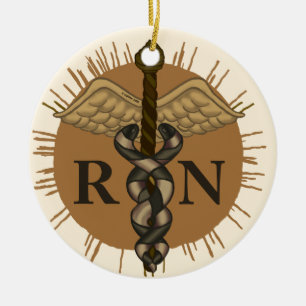 RN Nurse Caduceus Ceramic Tree Decoration