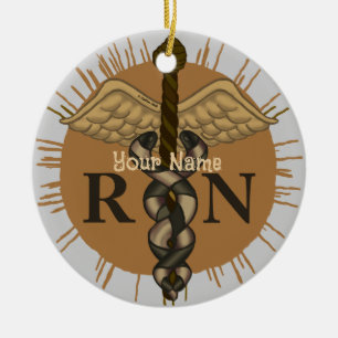 RN Nurse Caduceus Ceramic Tree Decoration