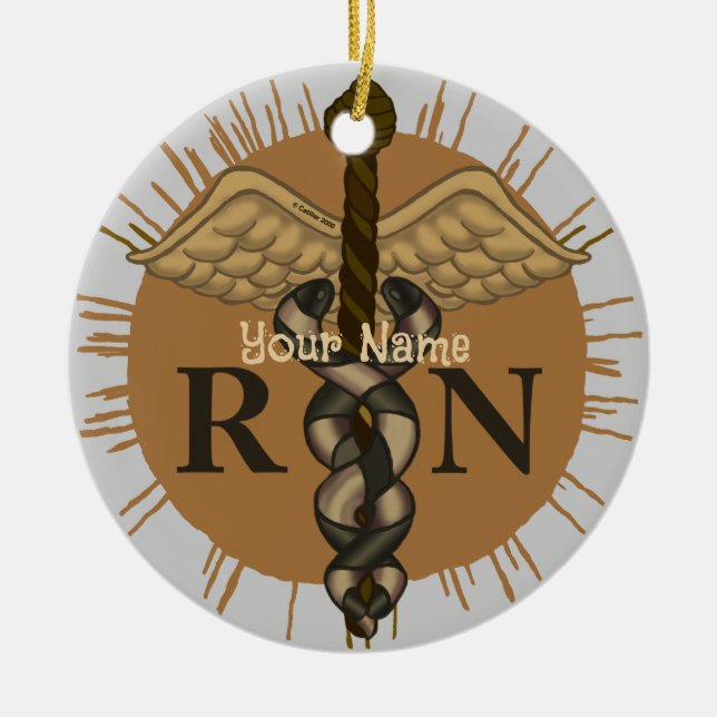 RN Nurse Caduceus Ceramic Tree Decoration (Front)