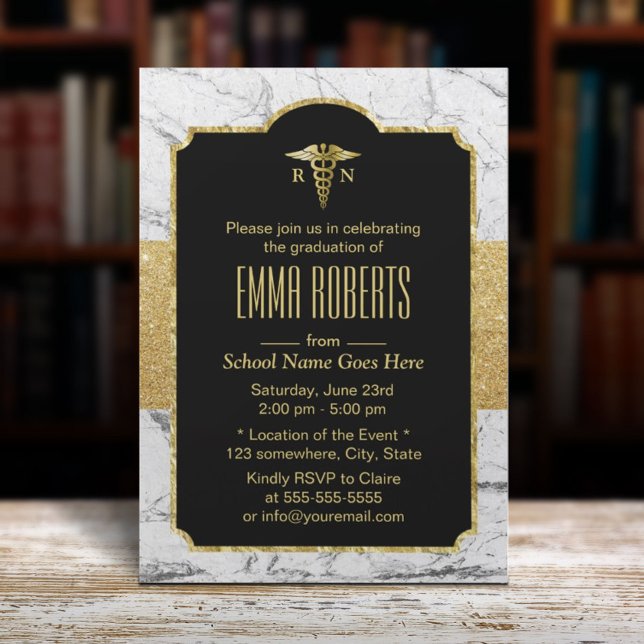 RN Nurse Graduation Party Elegant White Marble Invitation (Creator Uploaded)