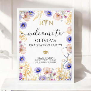 RN Nurse Graduation Party Wildflowers Welcome Poster