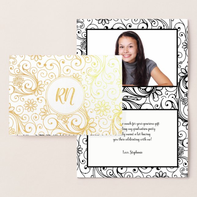 RN nurse graduation thank you note photo + message Foil Card (Display)