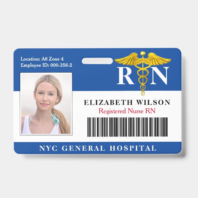 RN Nurse | Hospital Medical Employee Photo ID Badge (Front)