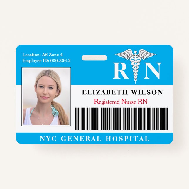 RN Nurse | Hospital Medical Employee Photo ID ID Badge (Front)