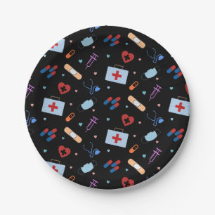 RN Nurse Nursing Student Doctor Medical Pattern Paper Plate