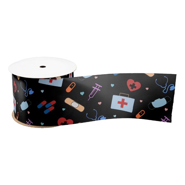 RN Nurse Nursing Student | Doctor Medical Pattern Satin Ribbon (Spool)