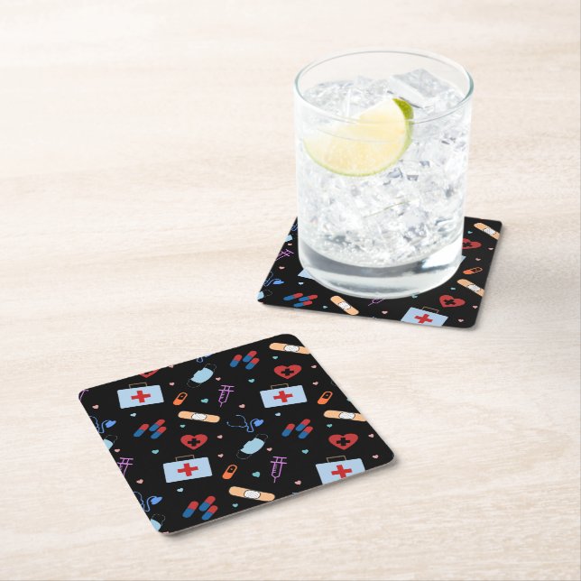 RN Nurse Nursing Student | Doctor Medical Pattern Square Paper Coaster (Insitu)