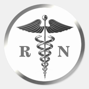 RN Nurse Silver Caduceus Symbol Medical Classic Round Sticker