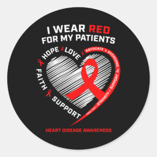 Rn Nurses I Wear Red Heart Disease Awareness Classic Round Sticker