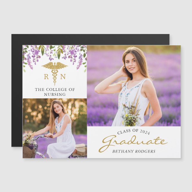 RN Nursing Graduation 2 Photo Announcement Magnet (Front/Back)