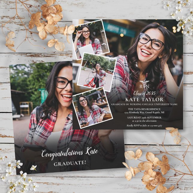 RN Nursing Photo Collage Graduation Square Invitation (RN Nursing Photo Collage Graduation Square Invitation)