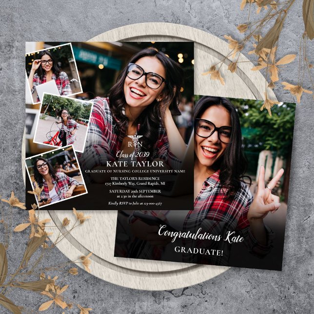 RN Nursing Photo Collage Graduation Square Invitation (RN Nursing Photo Collage Graduation Square Invitation)