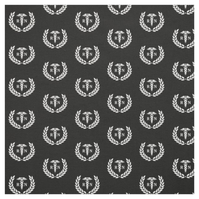 RN Nursing School Graduation Pattern Black Fabric (Swatch)