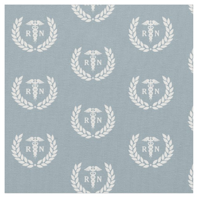 RN Nursing School Graduation Pattern Dusty Blue Fabric (Close Up)