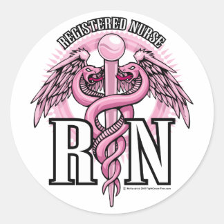 RN Pink Caduceus Classic Round Sticker