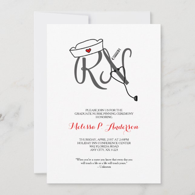 RN Pinning Ceremony Invite, fun nurse graduation Invitation (Front)