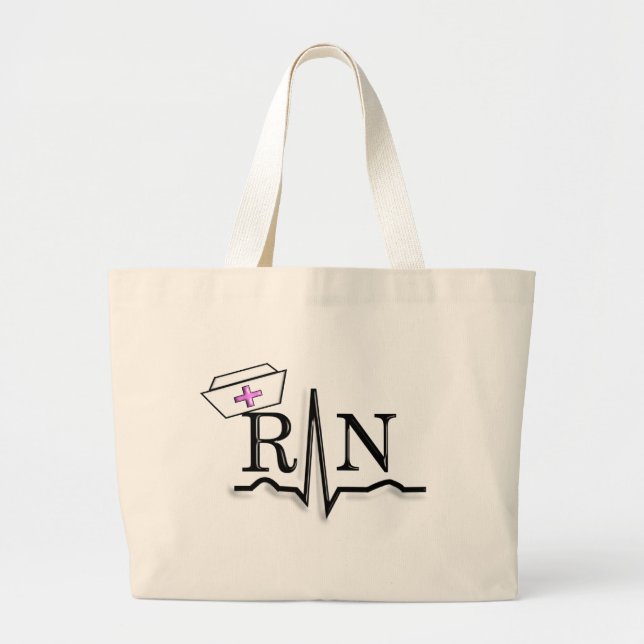 RN QRS Nurse Cap Design Large Tote Bag (Front)
