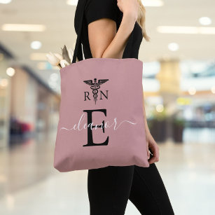 RN Registered Nurse Blush Pink Monogram Tote Bag