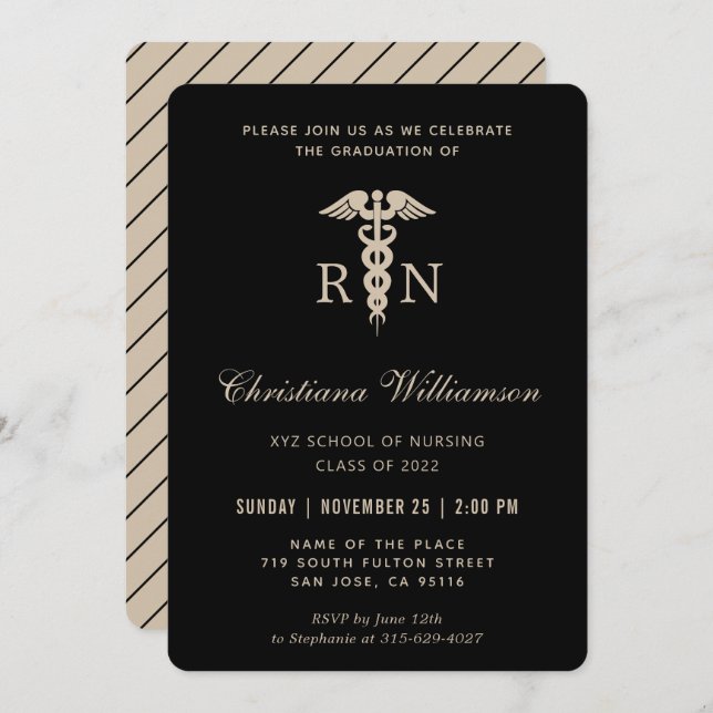 RN Registered Nurse Caduceus Minimalist Graduation Invitation (Front/Back)