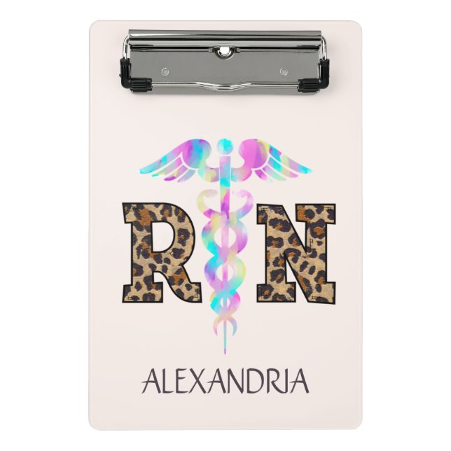 RN, Registered Nurse  Leopard Mini Clipboard (Front)