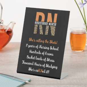 RN Registered Nurse Leopard Typography Graduation Pedestal Sign