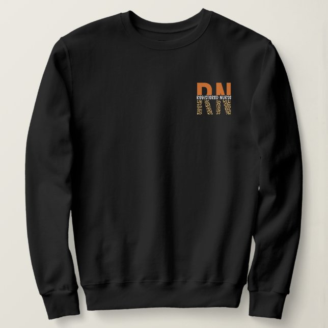 RN Registered Nurse Leopard Typography Sweatshirt (Design Front)