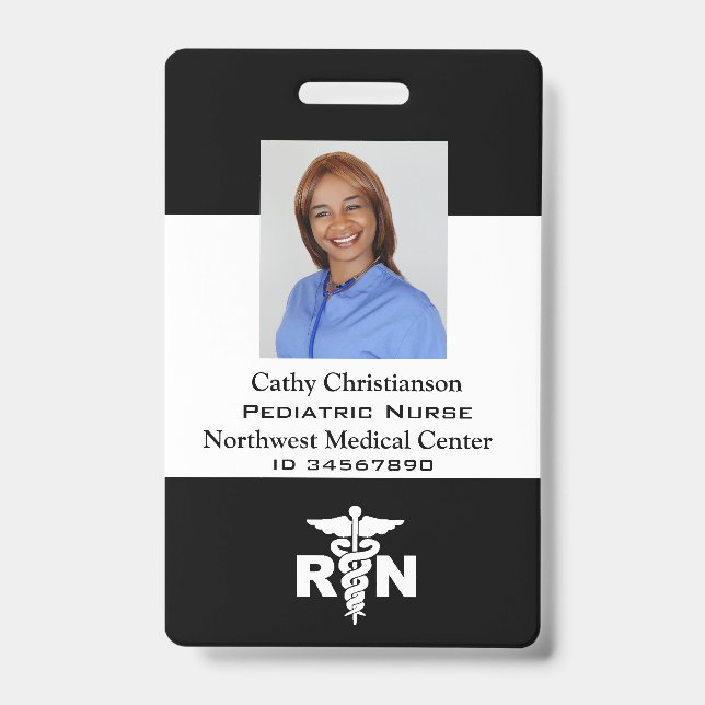RN Registered Nurse Name Badge Scanner Code ID Badge (Front)