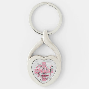 RN Registered Nurse, Pink Cross Swirls Key Ring