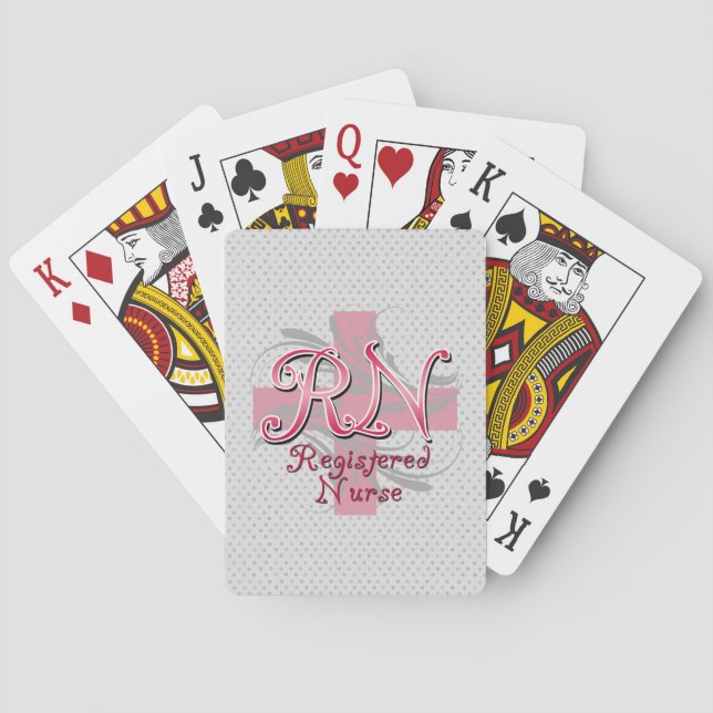 RN Registered Nurse, Pink Cross Swirls Playing Cards (Back)