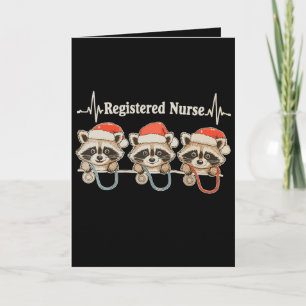 RN Registered Nurse Racoon Santa Hat Christmas Card