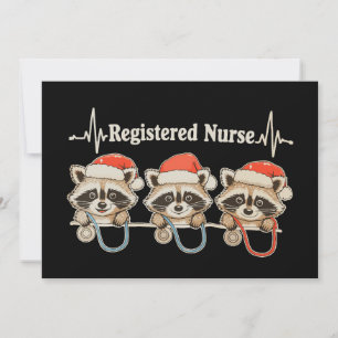 RN Registered Nurse Racoon Santa Hat Christmas Invitation