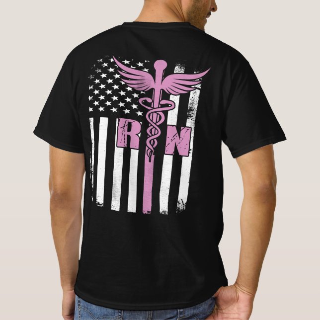 RN Registered Nurse USA Flag T-Shirt (Back)
