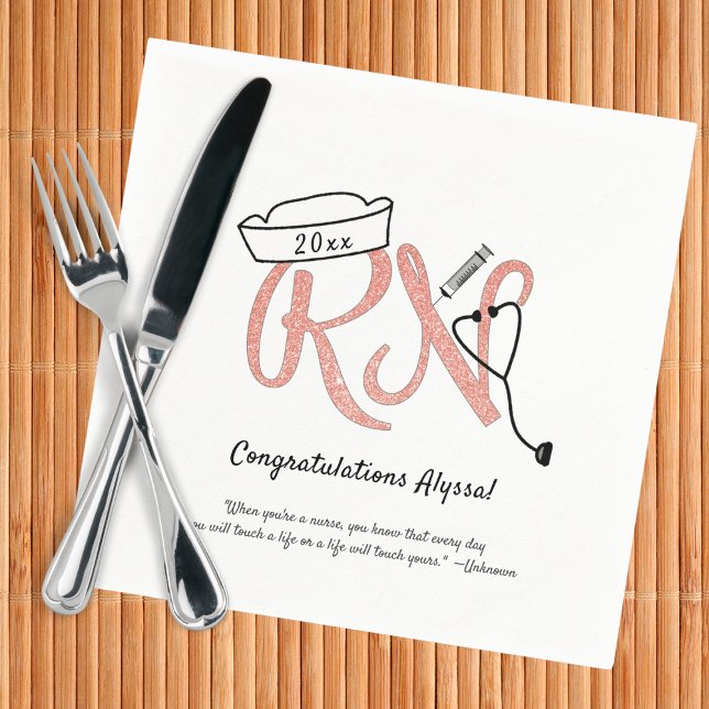 RN Rose Gold Glitter nurse graduation party decor Napkin (Creator Uploaded)