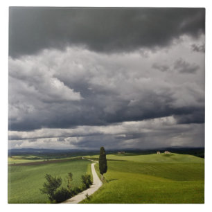 Road and storm clouds, rural Tuscany region, Tile