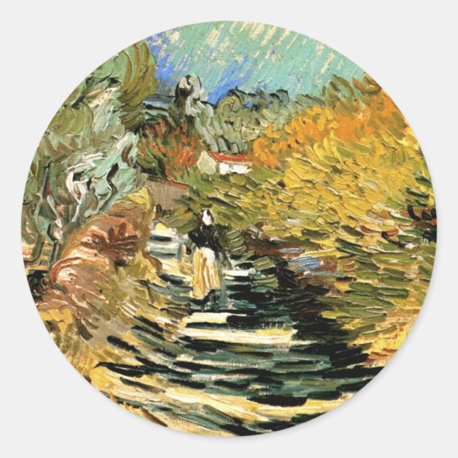 Road at St Remy with Figure by Vincent van Gogh Classic Round Sticker (Front)