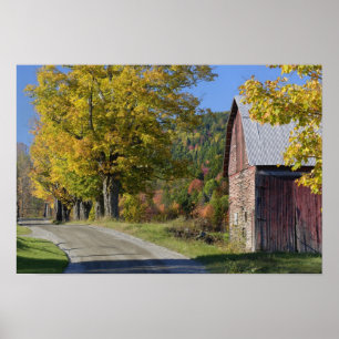 Road beside classic rural barn/farm in autumn, 2 poster