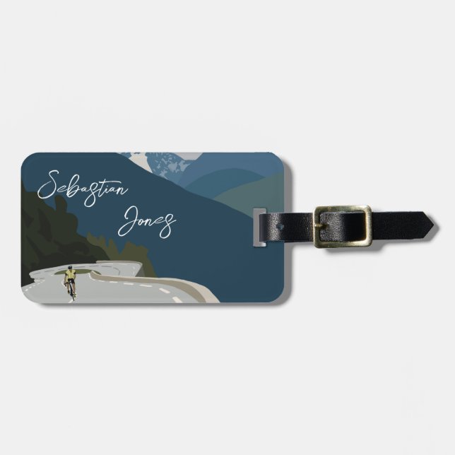 Road bike, climb, cycling digital print luggage tag (Front Horizontal)