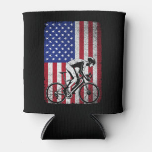 Road Biking Cycling 4th Of July USA American Flag Can Cooler