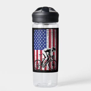 Road Biking Cycling 4th Of July USA American Flag Water Bottle