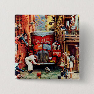 Road Block by Norman Rockwell 15 Cm Square Badge