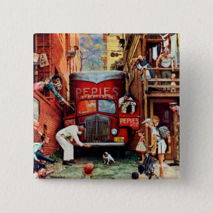 Road Block by Norman Rockwell 15 Cm Square Badge