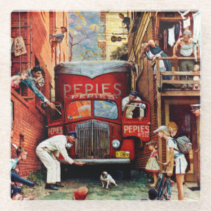 Road Block by Norman Rockwell Glass Coaster