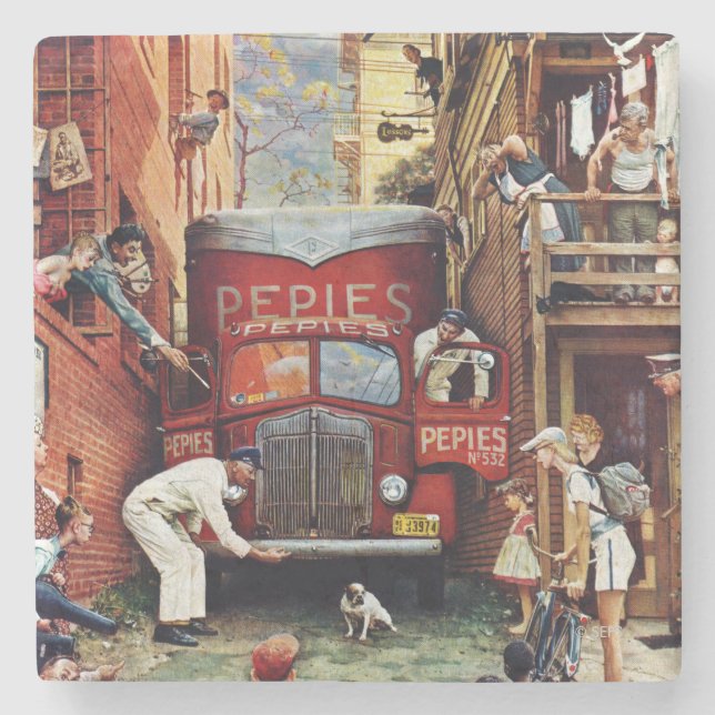 Road Block by Norman Rockwell Stone Coaster (Front)