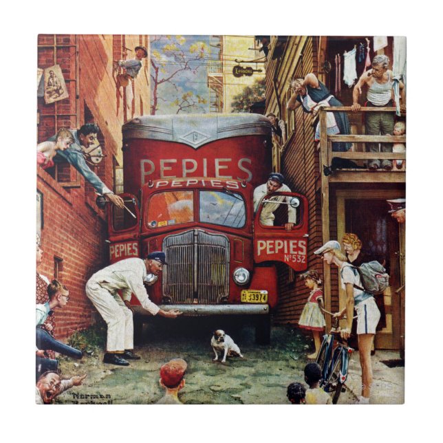 Road Block by Norman Rockwell Tile (Front)