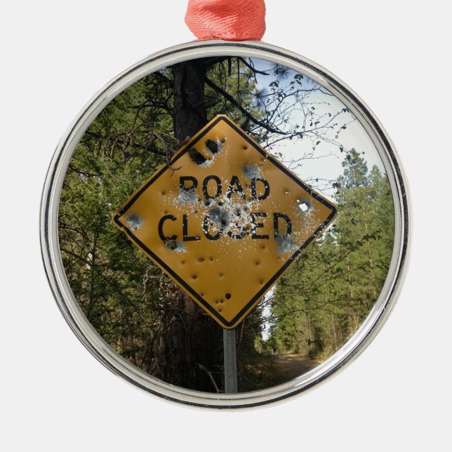 Road Closed Sign Metal Tree Decoration (Front)