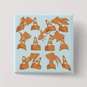 Road Cones and orange goldfish 15 Cm Square Badge